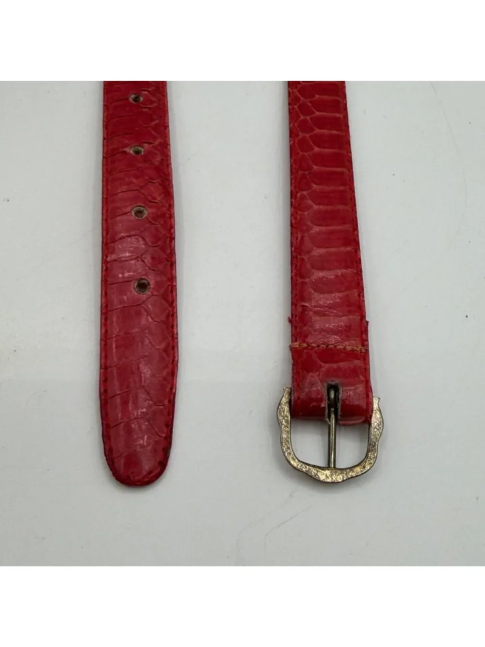 Vintage Red Genuine Snakeskin Skinny Belt Size Small